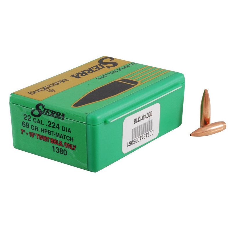 Sierra MatchKing Bullets 22 Caliber (224 Diameter) 69 Grain Hollow Point Boat Tail (100Pk)