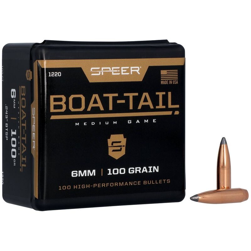 Speer Boat-Tail Bullets 6mm Caliber (243 Diameter) 100 Grain Spitzer Boat Tail (100pk)