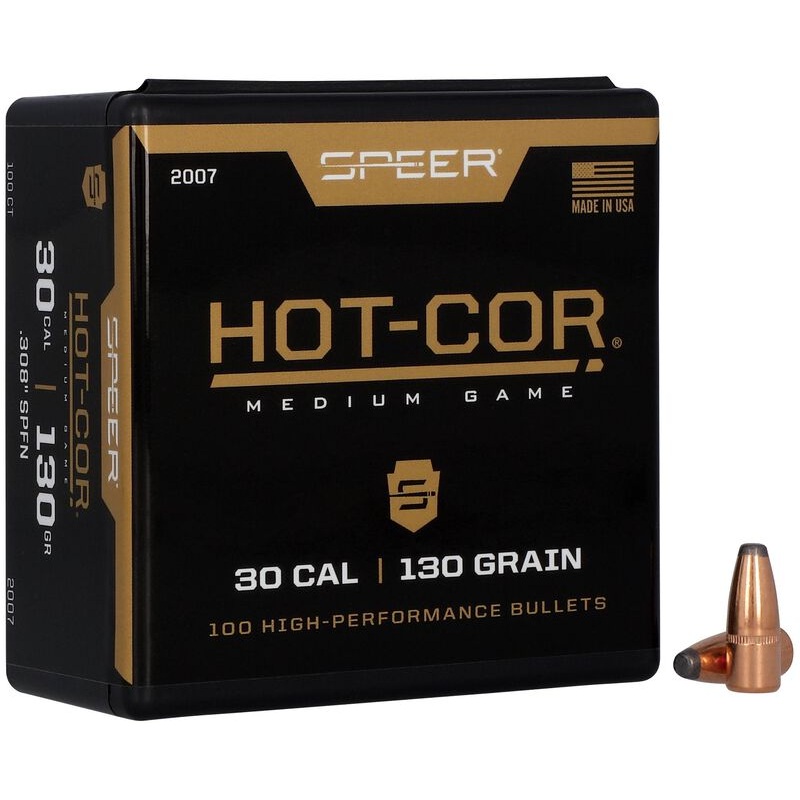 Speer Hot-Cor Bullets 30 Caliber (308 Diameter) 130 Grain Flat Nose (100pk)