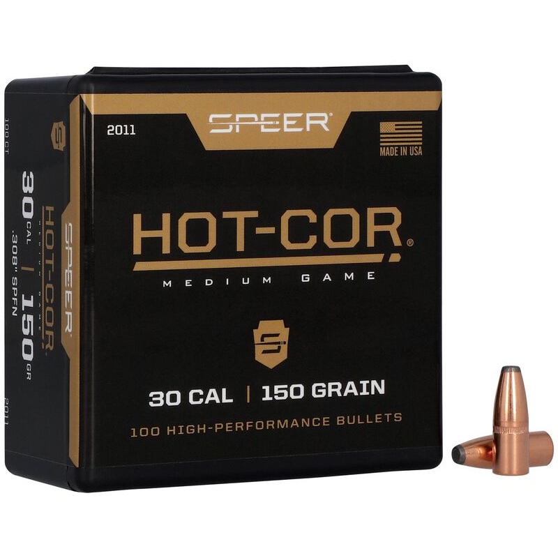 Speer Hot-Cor Bullets 30 Caliber (308 Diameter) 150 Grain Soft Point Flat Nose (100pk)