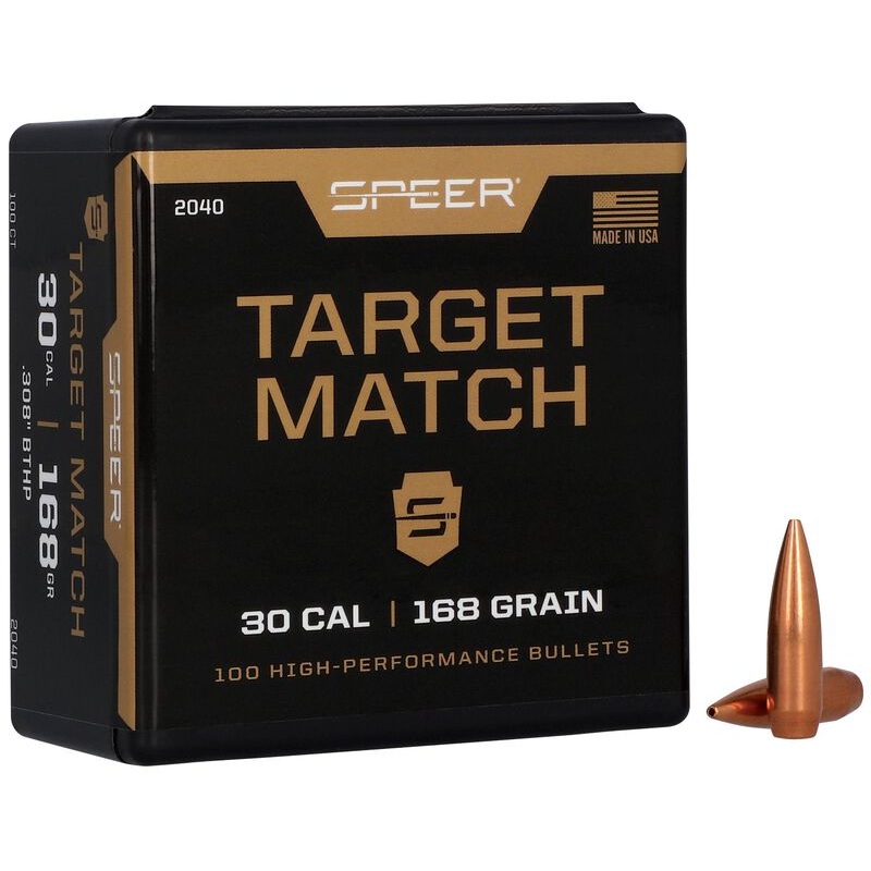 Speer Target Match Bullets 30 Caliber (308 Diameter) 168 Grain Hollow Point Boat Tail (100pk)