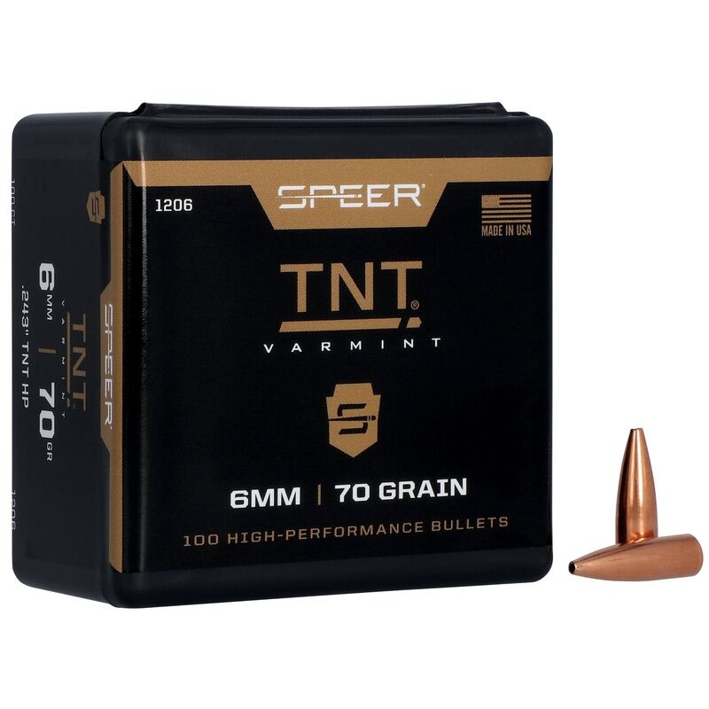 Speer TNT Varmint Bullets 6mm Caliber (243 Diameter) 70 Grain Jacketed Hollow Point (100Pk)