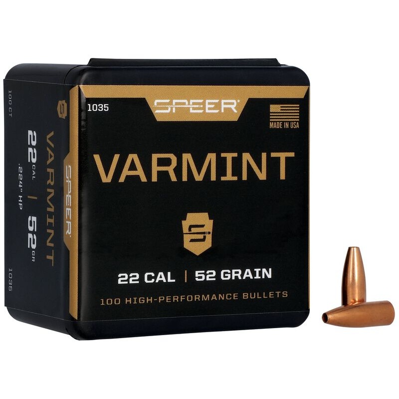 Speer Varmint Bullets 22 Caliber (224 Diameter) 52 Grain Jacketed Hollow Point (100Pk)