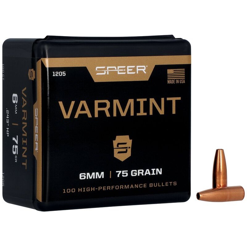 Speer Varmint Bullets 6mm Caliber (243 Diameter) 75 Grain Jacketed Hollow Point (100pk)