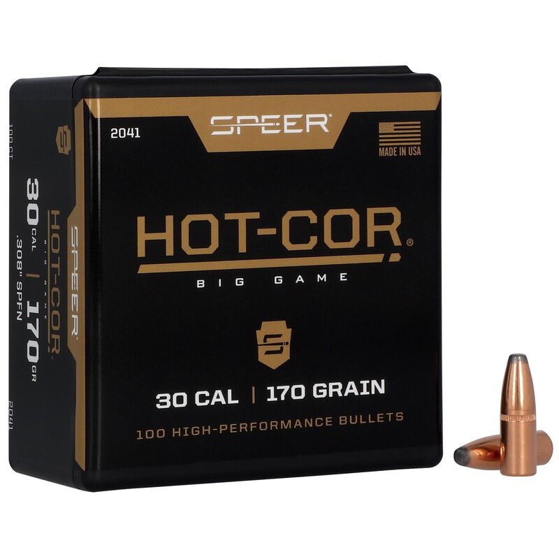 Speer Hot-Cor Bullets 30 Caliber (308 Diameter) 170 Grain Jacketed Soft Point Flat Nose (100pk)
