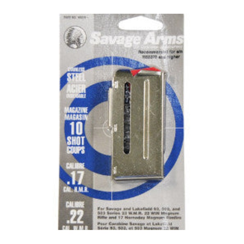 Savage Magazine~ Stainless Steel 17 Hornady Magnum Rimfire (17HMR), 22 Magnum (22Mag) 10 Round