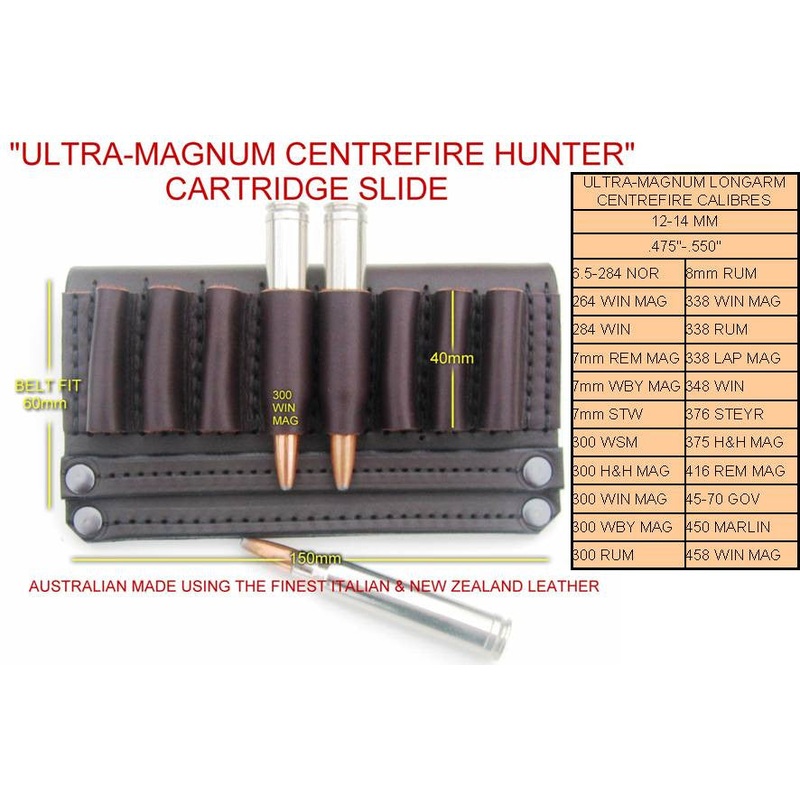 Dingo Leather Open Cartridge Slide for Ultra-Magnum Centrefire Brown