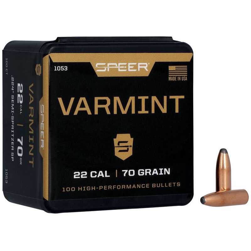 Speer Varmint Bullets 22 Caliber (224 Diameter) 70 Grain Semi-Spitzer (100pk)