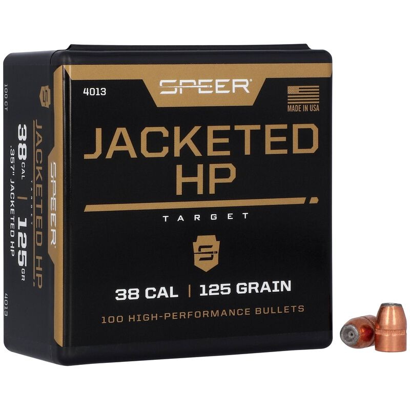 Speer Bullets 38 Caliber (357 Diameter) 125 Grain Jacketed Hollow Point (100Pk)
