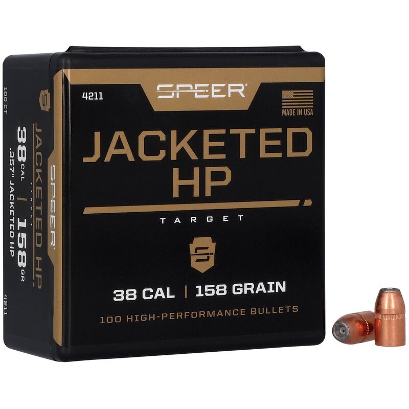 Speer Bullets 38 Caliber (357 Diameter) 158 Grain Jacketed Hollow Point (100Pk)