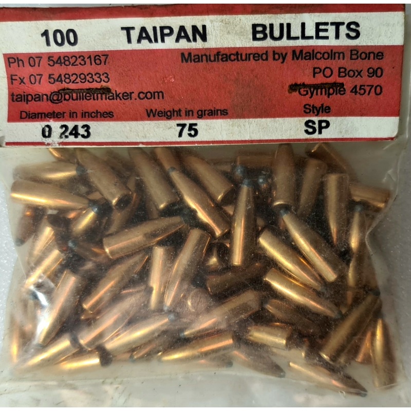 Taipan Bullets 243 Cal (6mm) (.243 Diameter) 75 Grain FBSP (100pk)