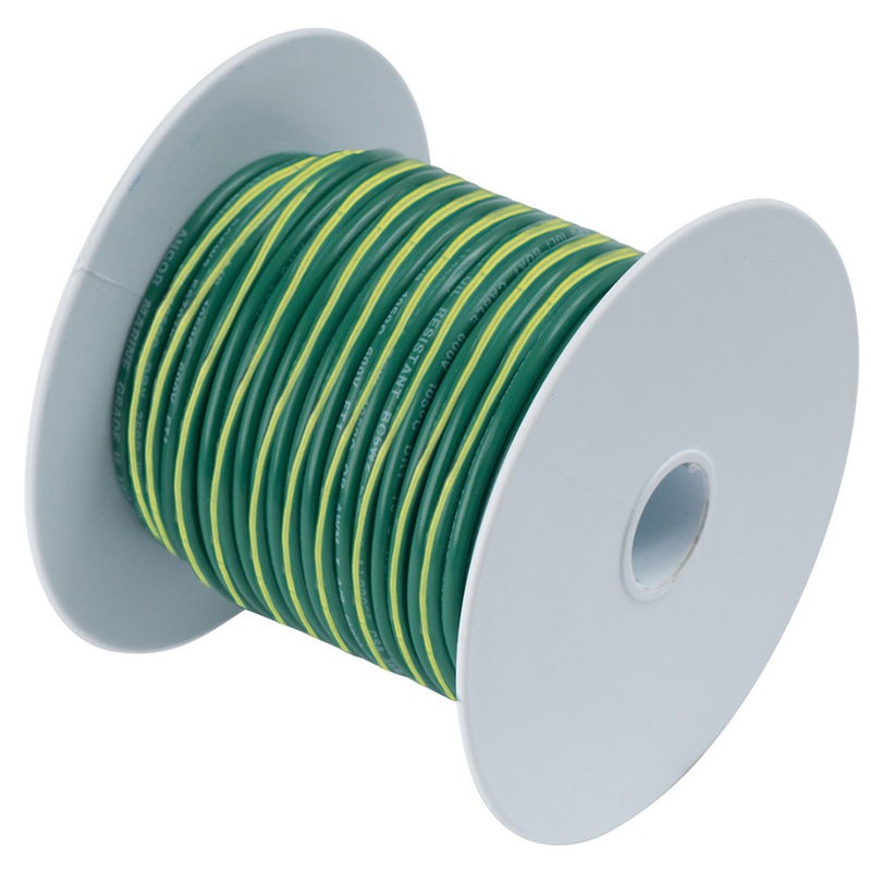 Ancor Green w/Yellow Stripe 10 AWG Tinned Copper Wire – 25′ [109302]