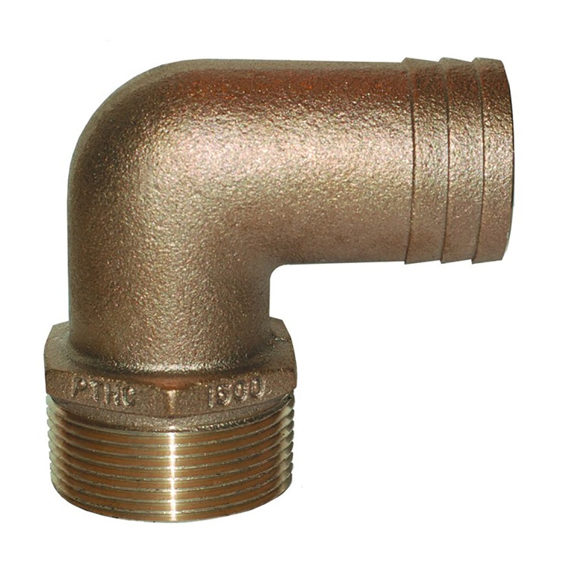 GROCO 1-1/4 NPT x 1-1/8 ID Bronze 90 Degree Pipe to Hose Fitting Standard Flow Elbow [PTHC-1125]