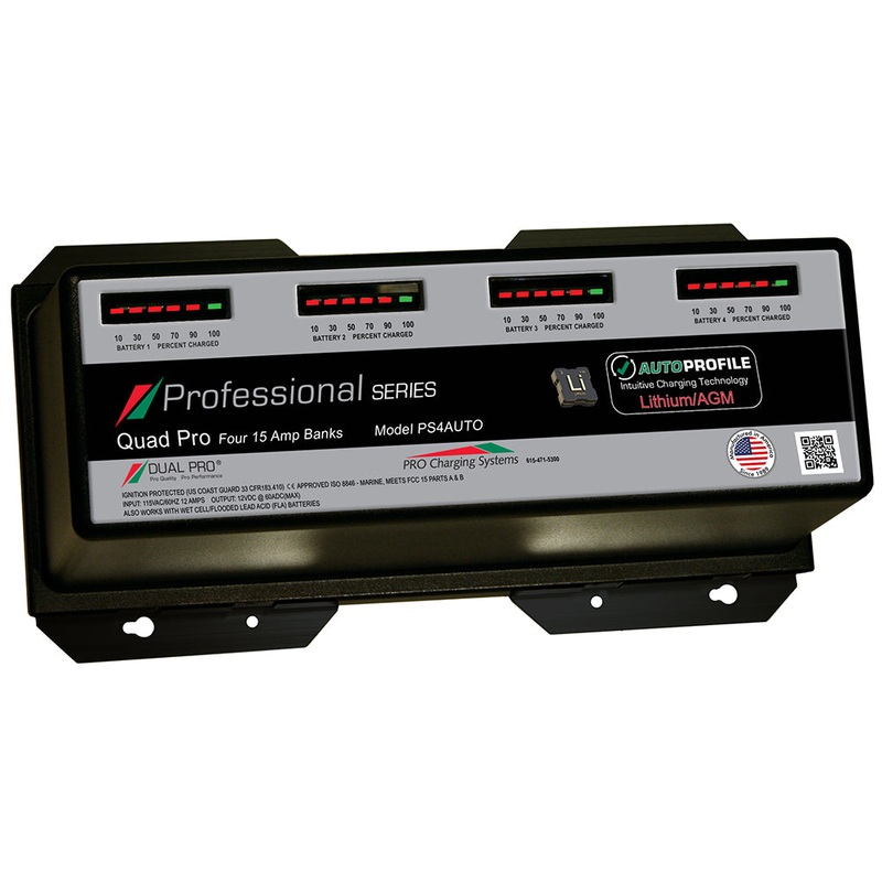 Dual Pro PS4 Auto 15A – 4-Bank Lithium/AGM Battery Charger [PS4AUTO]