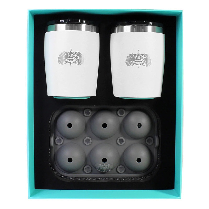 Toadfish Non-Tipping 10oz White Rocks Tumblers w/Ice Ball Tray – 2 Tumblers [1119]