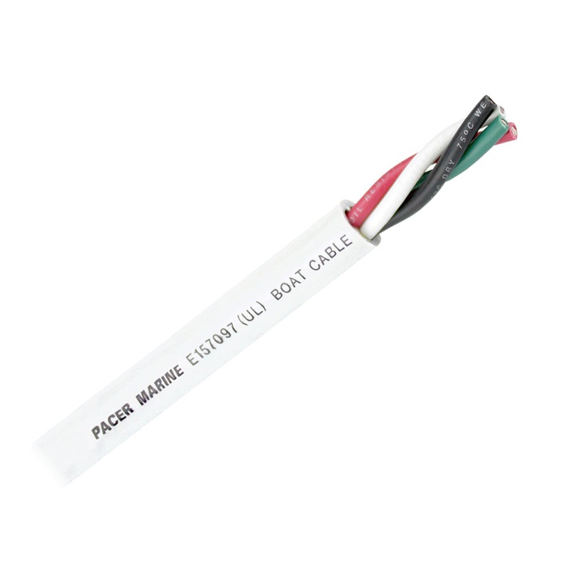 Pacer Round 4 Conductor Cable – 250 – 16/4 AWG – Black, Green, Red  White [WR16/4-250]