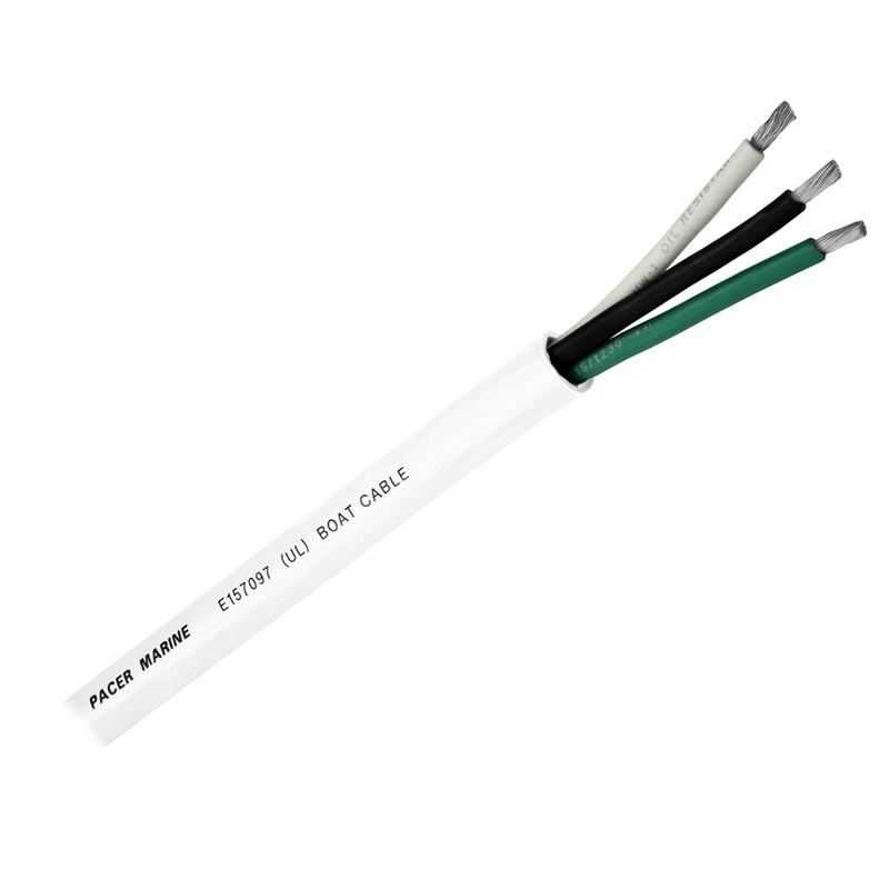 Pacer Round 3 Conductor Cable – 1000 – 14/3 AWG – Black, Green  White [WR14/3-1000]