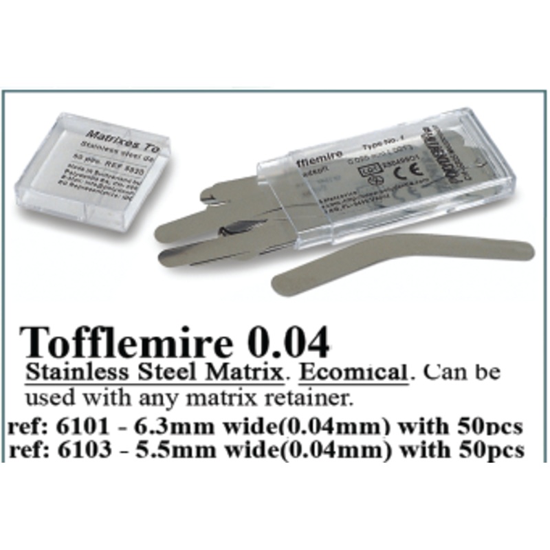 Tofflemire Matrices, 0.04mm (2 Heights 6.3 & 5.5 mm, 6101 & 6103 (50 pcs))