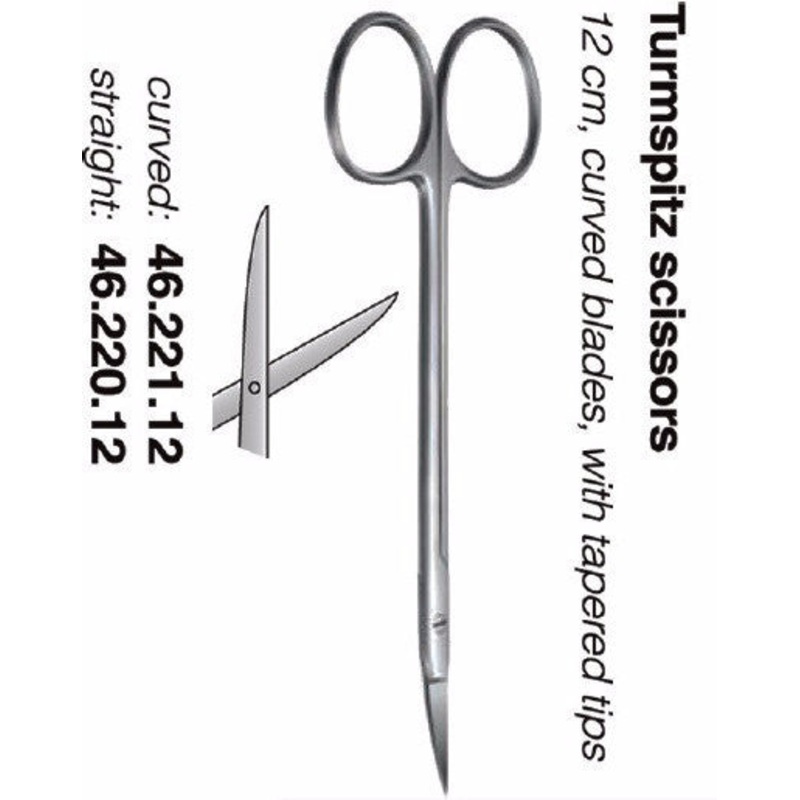 Turmspitz Scissors 12cm, Curved or Straight, tapered tips (46.221.12 & 46.220.12)