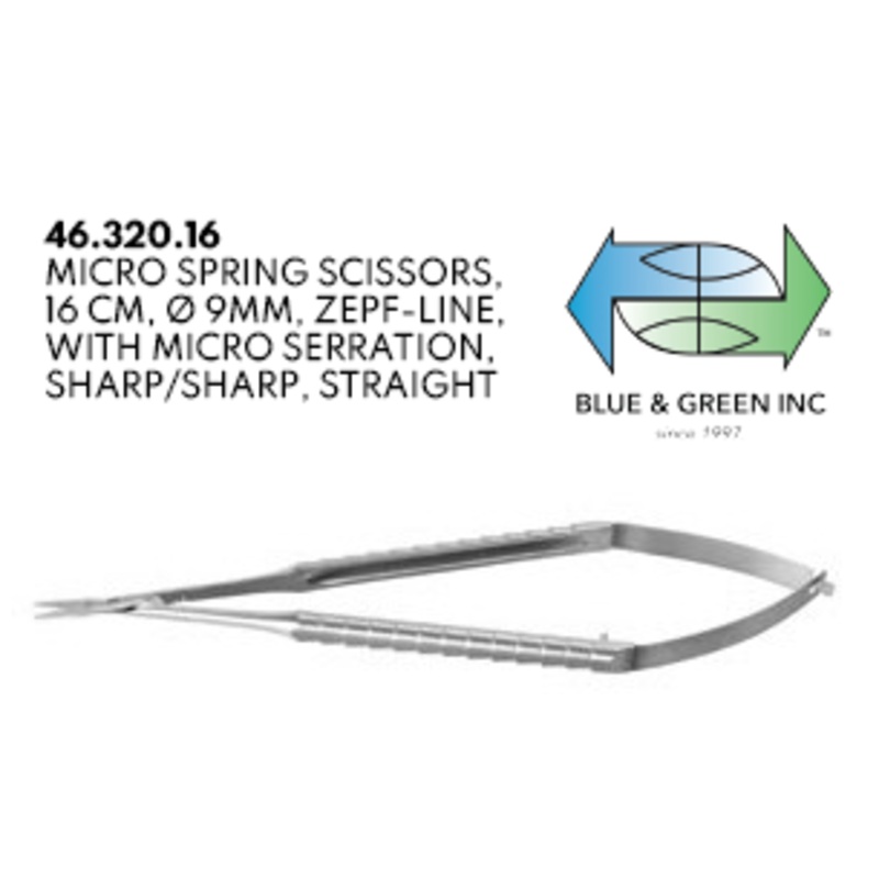 Micro Spring Scissors, 16cm, Micro serration, Straight (46.320.16)