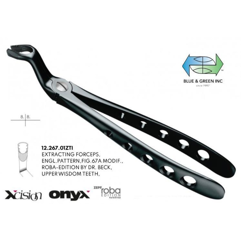 Onyx Roba Cowhorn Extraction Forceps, Upper Wisdoms, Diamond Tip (12.267.01ZTI)