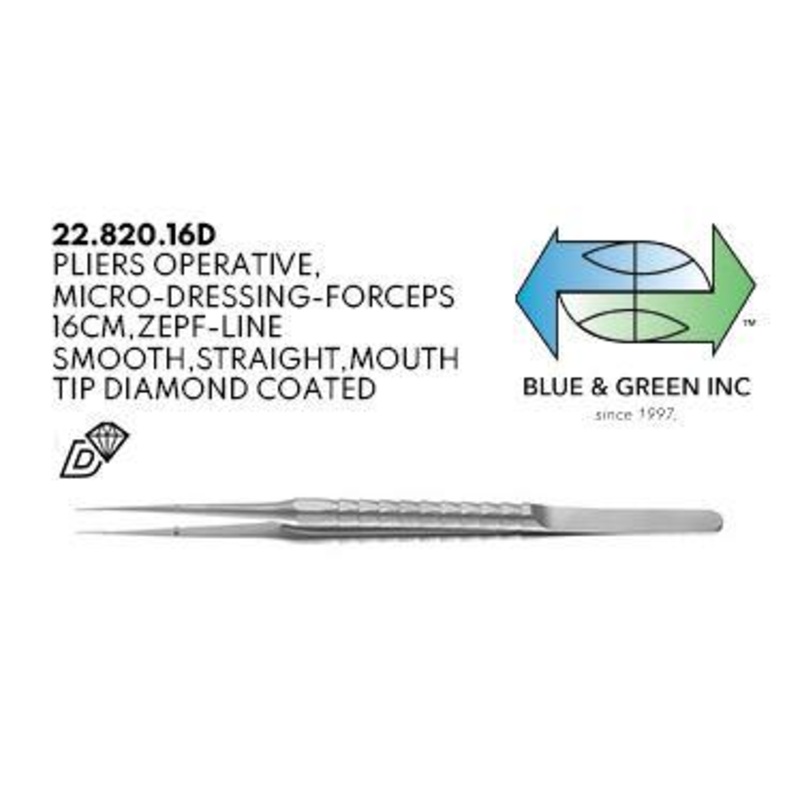 Pliers Operative, Micro-dressing-forceps, 16cm, Straight, Diamond Coated (22.820.16D & 22.820.16W)
