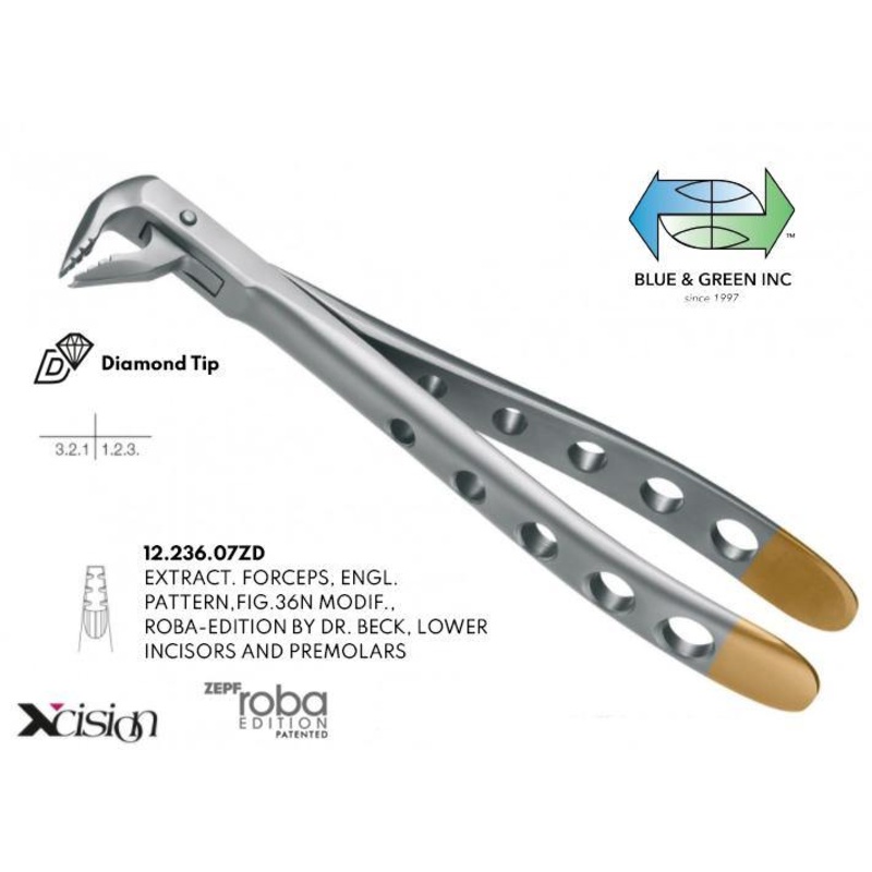 Roba Extraction Forceps, Lower Incisors and Premolars, Diamond Tip (12.236.07ZD)