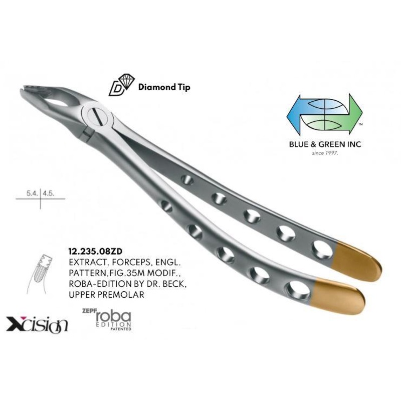 Roba Extraction Forceps, Upper Premolars, Diamond Tip (12.235.08ZD)