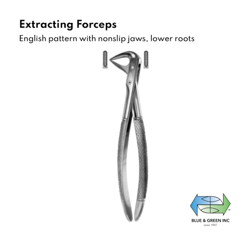 Extracting forceps, English Pattern, with non slip jaws, lower roots (HSA 117-74)