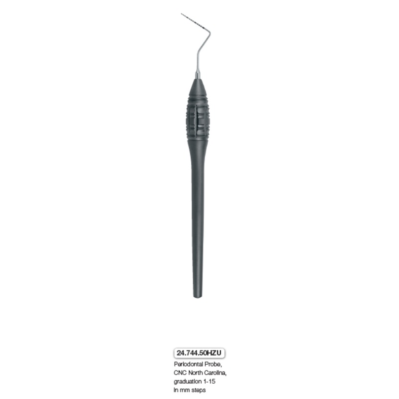 Periodontal Probe, CNC North Carolina, graduation 1-15 in mm steps, touch grip handle (24.744.50HZU)