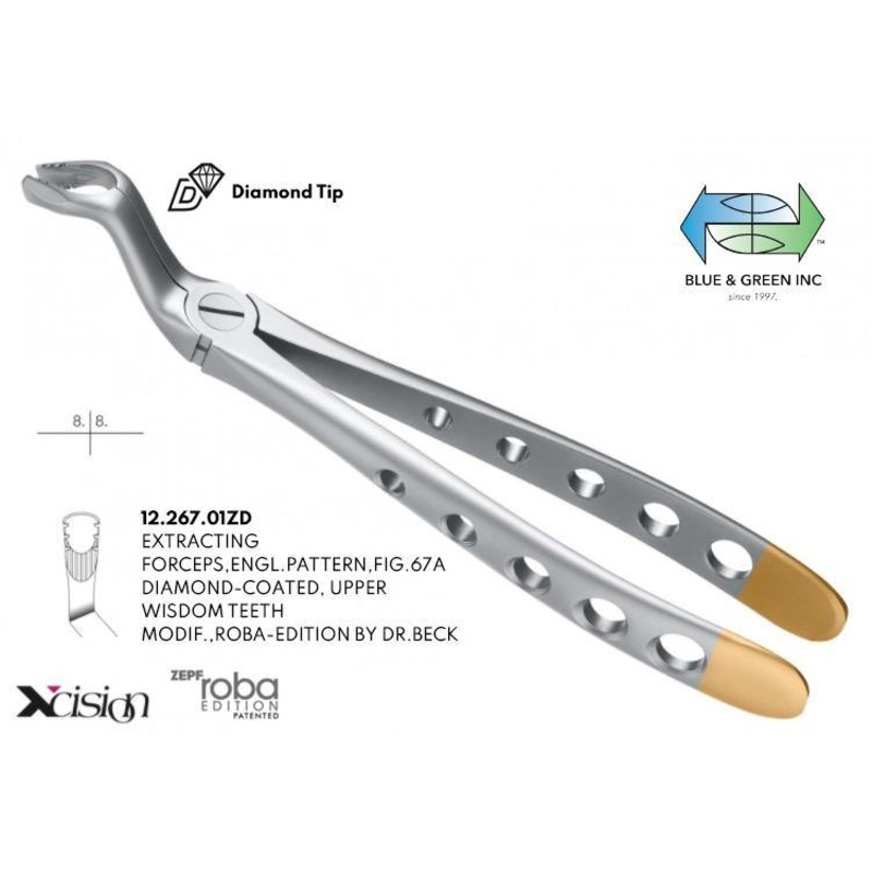 Roba Cowhorn Extraction Forceps, Upper Wisdoms, Diamond Tip (12.267.01ZD)