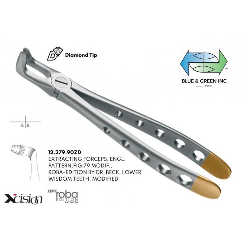 Roba Extraction Forceps, Lower Wisdoms, Diamond Tip (12.279.90ZD)