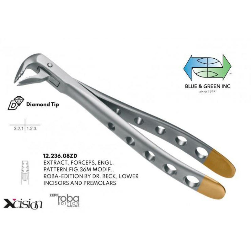 Roba Extraction Forceps, Lower Incisors and Premolars, Diamond Tip (12.236.08ZD)