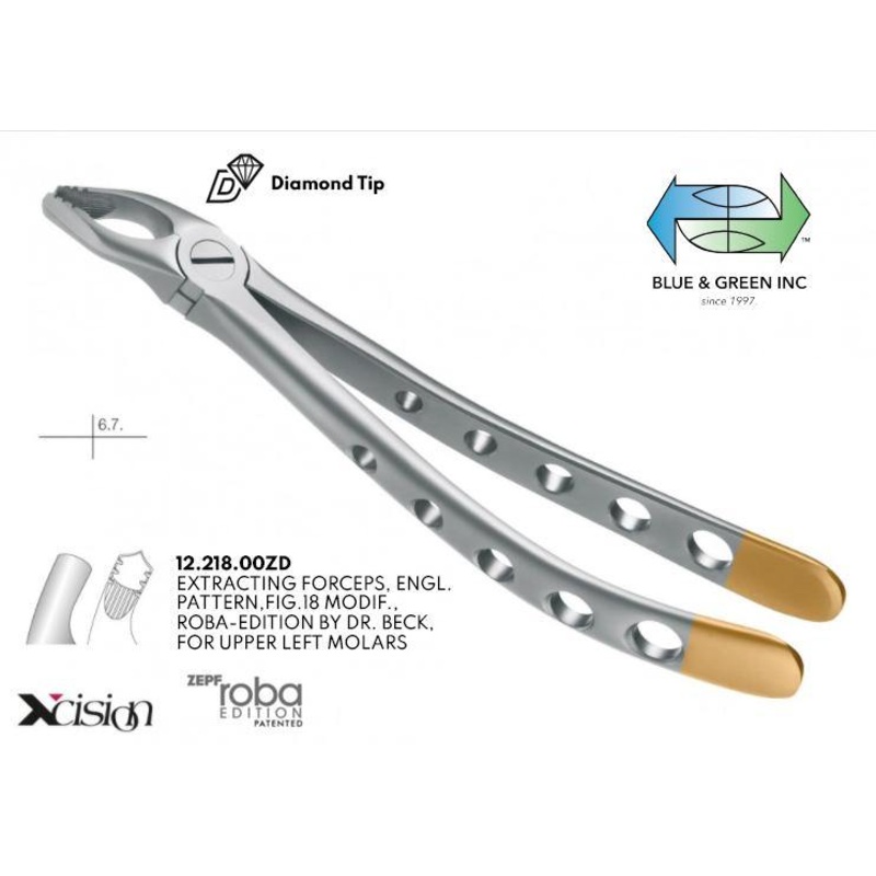 Roba Extraction Forceps, Upper Left Molars & Wisdom, Diamond Tip (12.218.00ZD)