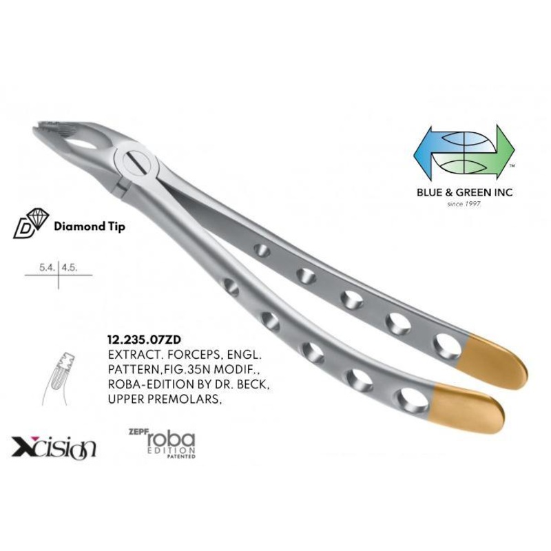 Roba Extraction Forceps, Upper Premolars, Diamond Tip (12.235.07ZD)